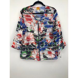 Ruby Rd. Burnout Sheer Zip Jacket Floral Multi-Color Size 16 NWOT